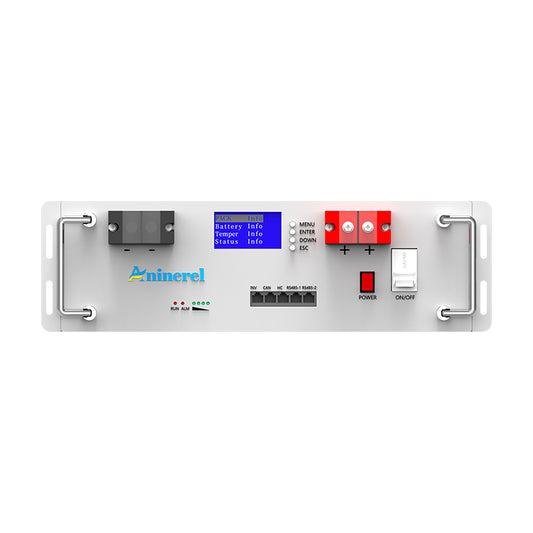 Aninerel 51.2V 100Ah Rack-mounted LiFePO4 Battery 6000+ Cycles Built in BMS 5KWH Support Parallel for Solar System