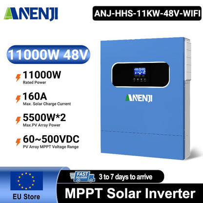 Anenji 11KW 48V 230V Hybrid Solar Inverter Pure Sine Wave Off - Grid+On - Grid 2*MPPT with WIFI - ANENJISOLAR