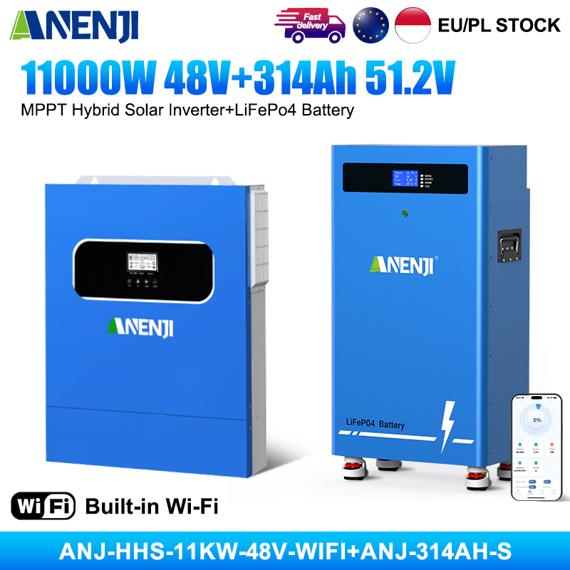Anenji 11kW Dual‑MPPT Inverter +16kWh LiFePO4 Battery Bundle | Ukraine Winter Blackout Home Backup Kit - ANENJISOLAR