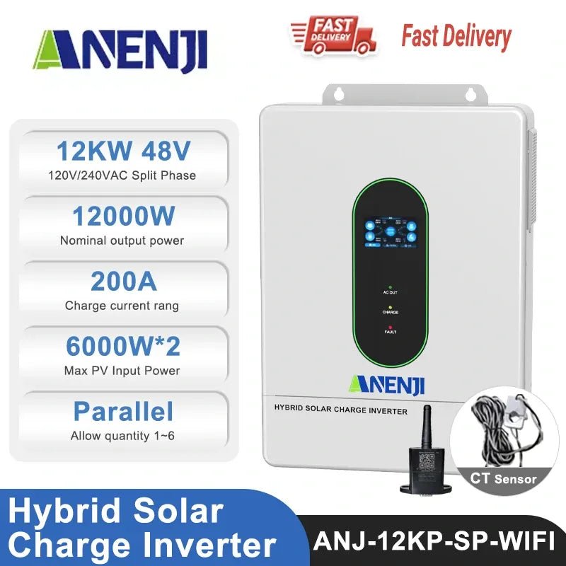 Anenji 12KW 48V 120V Hybrid split - phase Solar Charge Inverter with WiFi CT Optional Parallel Function - ANENJISOLAR