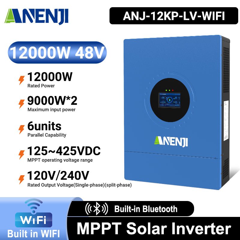 Anenji 12KW 48V Hybrid Solar Inverter Split Phase 120V/240V Dual MPPT Charger Parallel - ANENJISOLAR