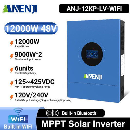 Anenji 12KW 48V Hybrid Solar Inverter Split Phase 120V/240V Dual MPPT Charger Parallel - ANENJISOLAR