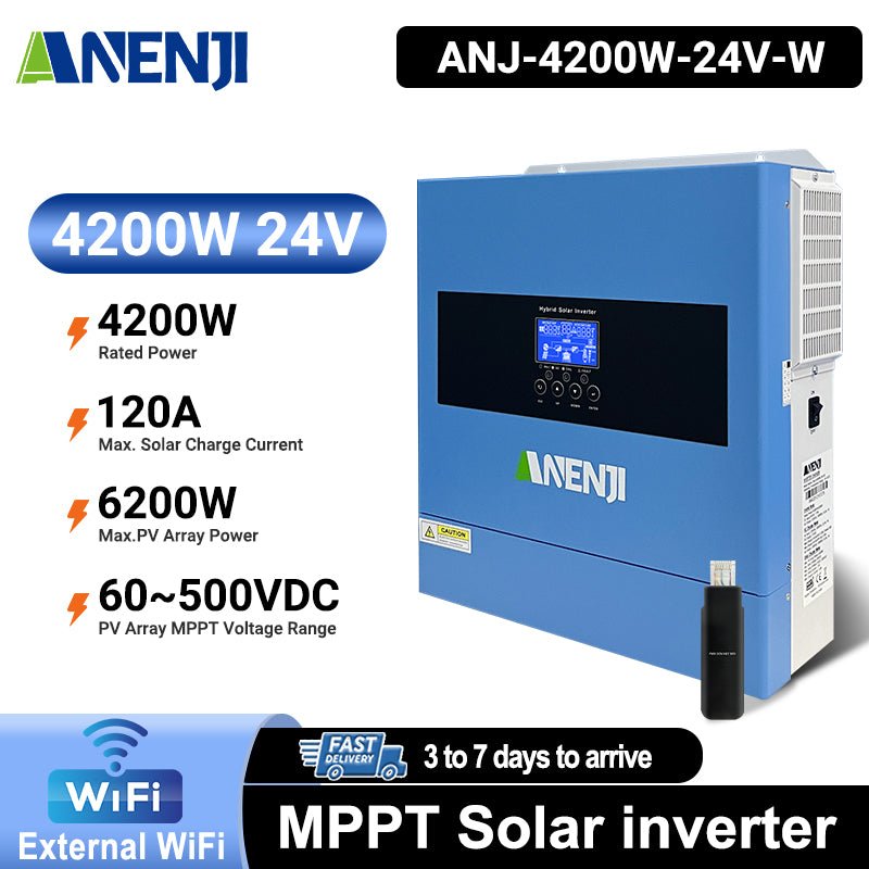 ANENJI 2026 All - New 4200W 24V/220V Hybrid Inverter, On - Grid + Off - Grid Pure Sine Wave Dual Output, Rated 6200W, with WiFi - ANENJISOLAR
