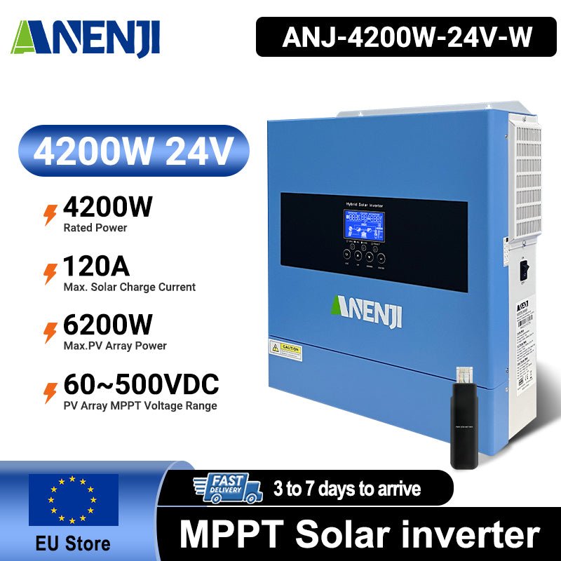 ANENJI 2026 All - New 4200W 24V/220V Hybrid Inverter, On - Grid + Off - Grid Pure Sine Wave Dual Output, Rated 6200W, with WiFi - ANENJISOLAR