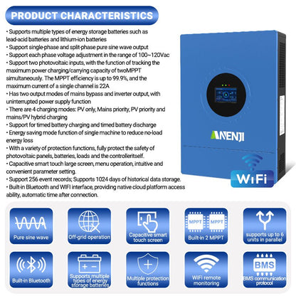 Anenji 24KW 48V 120V 3 - phase Hybrid Solar Inverter Split Phase 120V/240V Dual MPPT Charger Parallel - ANENJISOLAR