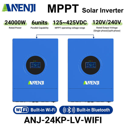 Anenji 24KW 48V 120V 3 - phase Hybrid Solar Inverter Split Phase 120V/240V Dual MPPT Charger Parallel - ANENJISOLAR