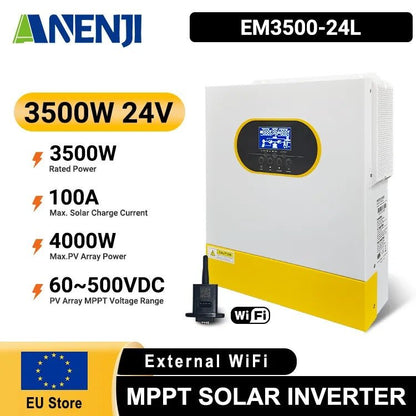 Anenji 3.5KW 24V 230v Hybrid Solar Inverter On grid Off grid Inverter with External WiFi - ANENJISOLAR