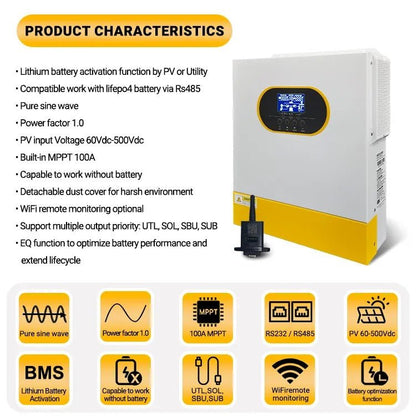 Anenji 3.5KW 24V 230v Hybrid Solar Inverter On grid Off grid Inverter with External WiFi - ANENJISOLAR