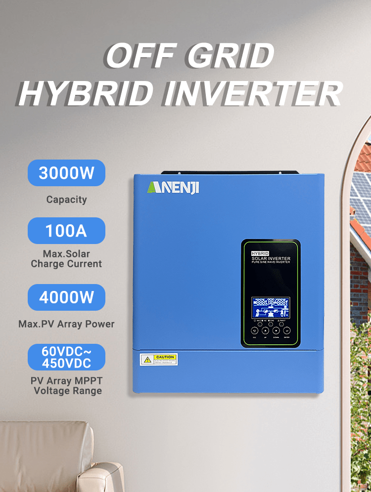 Anenji 3KW 24V 120V Hybrid Solar Inverter On grid Off grid Inverter with WIFI - ANENJISOLAR