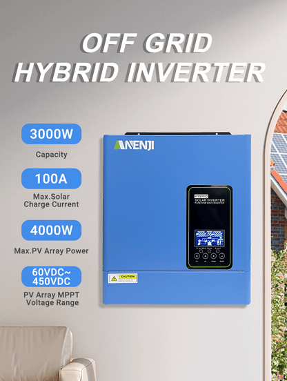 Anenji 3KW 24V 120V Hybrid Solar Inverter On grid Off grid Inverter with WIFI - ANENJISOLAR