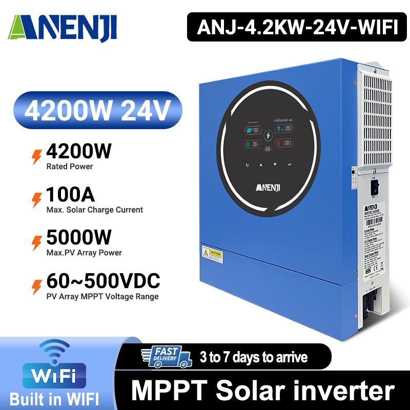 Anenji 4.2KW 24V 230V Hybrid Solar Inverter On grid Off grid Inverter with WIFI 100A MPPT Dual Outputs - ANENJISOLAR