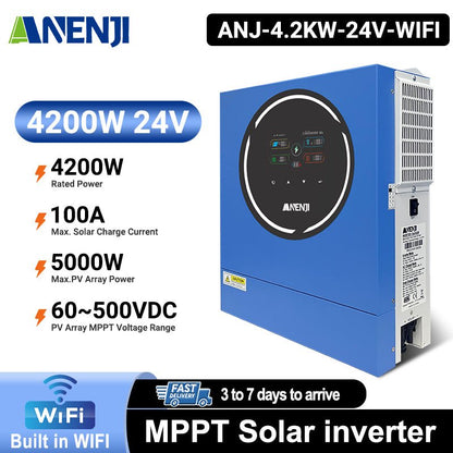 Anenji 4.2KW 24V 230V Hybrid Solar Inverter On grid Off grid Inverter with WIFI 100A MPPT Dual Outputs - ANENJISOLAR
