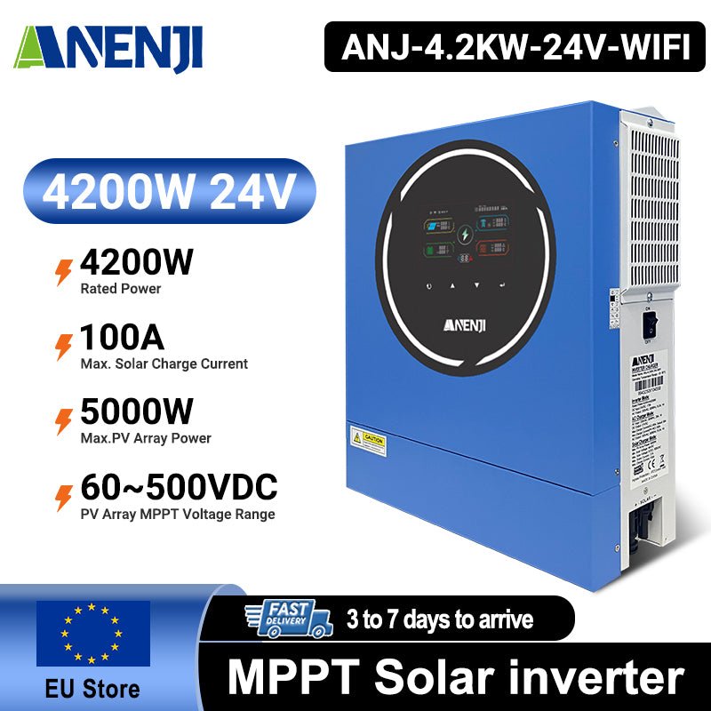 Anenji 4.2KW 24V 230V Hybrid Solar Inverter On grid Off grid Inverter with WIFI 100A MPPT Dual Outputs - ANENJISOLAR