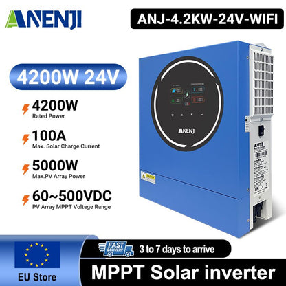 Anenji 4.2KW 24V 230V Hybrid Solar Inverter On grid Off grid Inverter with WIFI 100A MPPT Dual Outputs - ANENJISOLAR
