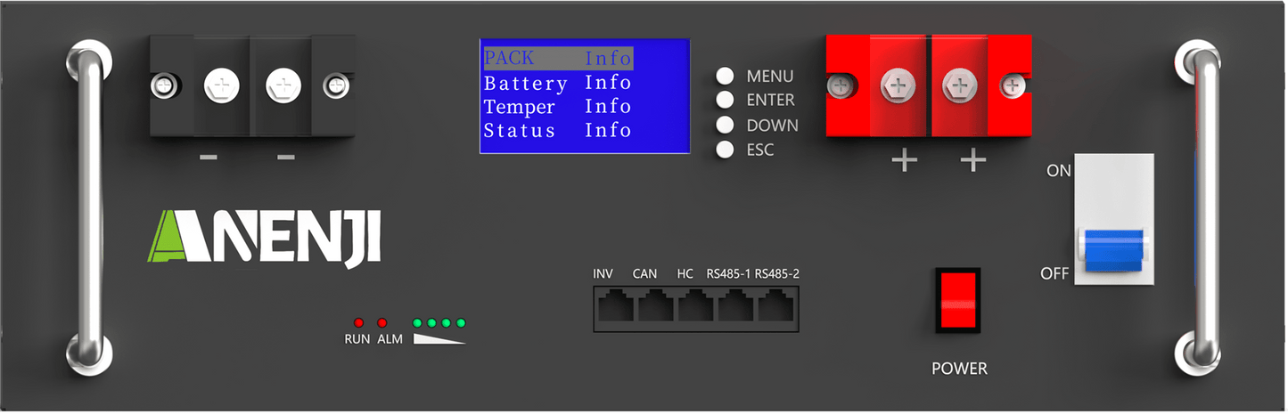 Anenji 51.2V 100Ah Rack - mounted LiFePO4 Battery 6000+ Cycles Built in BMS 5KWH Support Parallel for Solar System - ANENJISOLAR