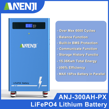 ANENJI 51.2V 300AH LiFePO4 Battery 16kWh Built - in BMS - ANENJISOLAR