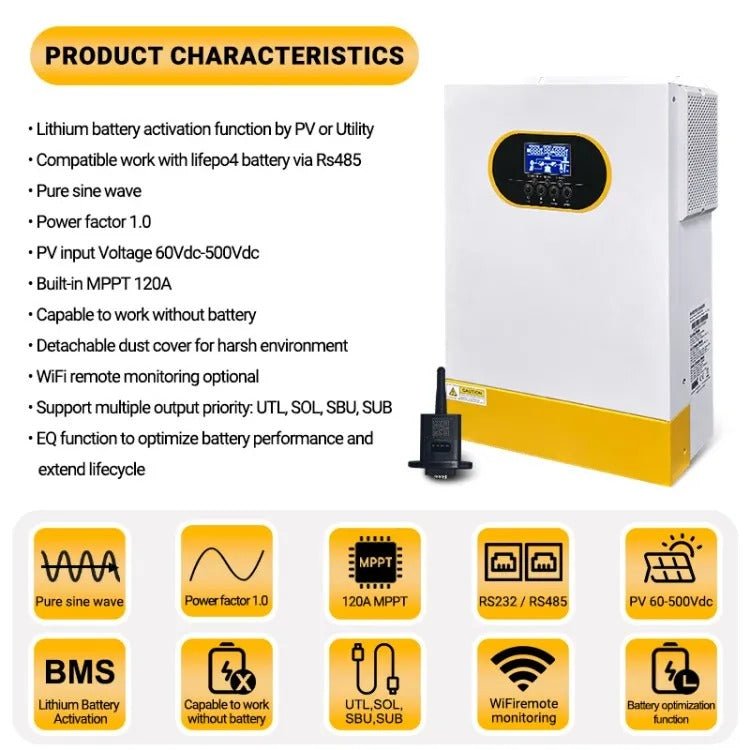 Anenji 6.2KW 48V 230v Hybrid Solar Inverter On grid Off grid Inverter with External WiFi - ANENJISOLAR