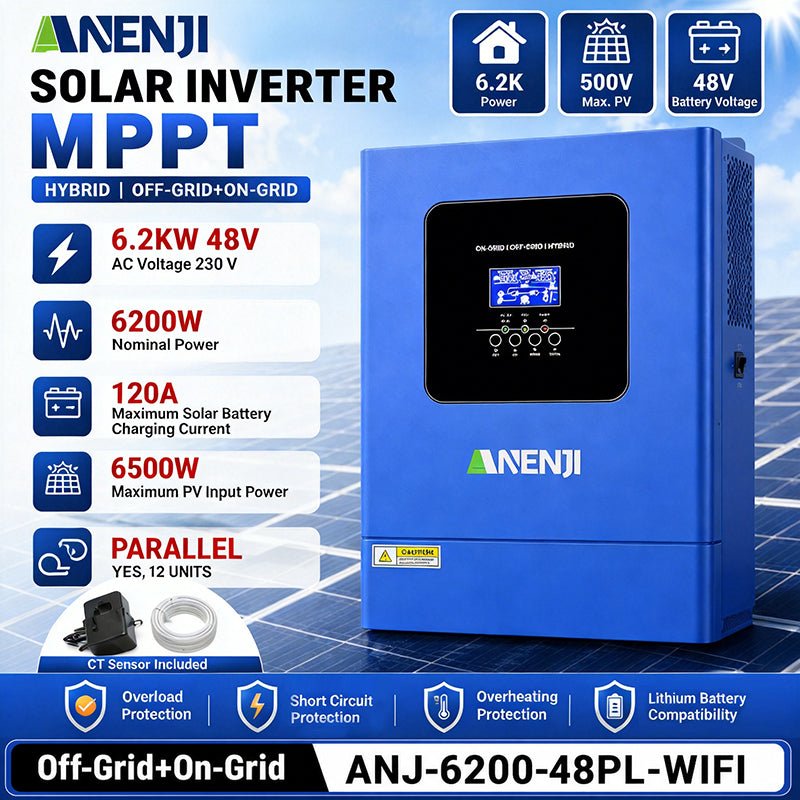 Anenji 6.2KW/18.6KW 48V 230v Hybrid Inverter/Parallel 3 - Phase Inverter On grid Off grid with WIFI - ANENJISOLAR