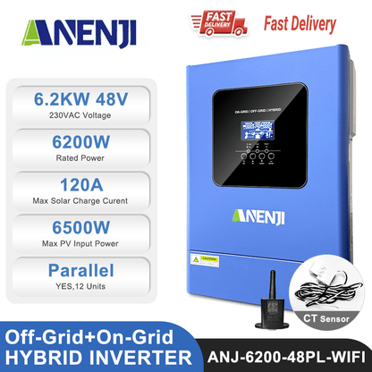 Anenji 6.2KW/18.6KW 48V 230v Hybrid Inverter/Parallel 3 - Phase Inverter On grid Off grid with WIFI - ANENJISOLAR