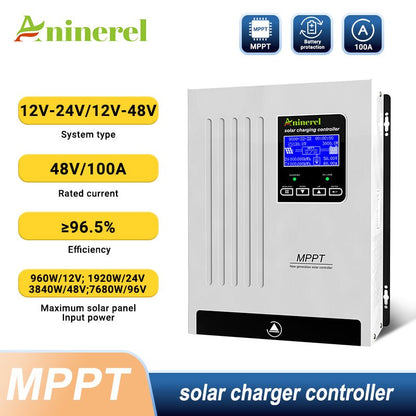 Aninerel 100A MPPT Solar Charge Controller 12V 24V 36V 48V Battery Charger Max 150V Back - light LCD Solar Regulator - ANENJISOLAR