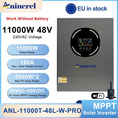 ANENJISOLAR Aninerel 11kW 48V 230V Hybrid Solar Inverter Pure Sine Wave Dual Output Color LCD Display MPPT*2 Off-Grid + Grid-Tied 500V DC with WiFi