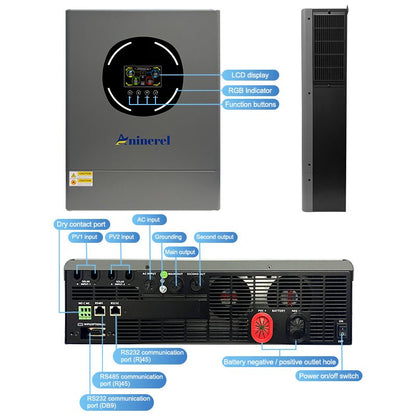 ANENJISOLAR Aninerel 11kW 48V 230V Hybrid Solar Inverter Pure Sine Wave Dual Output Color LCD Display MPPT*2 Off-Grid + Grid-Tied 500V DC with WiFi