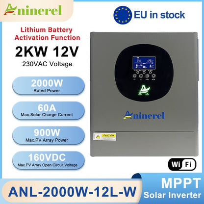 Aninerel 2KW 12V 230V Hybrid Solar Inverter MPPT Pure Sine Wave Off - Grid Inverter with WIFI Function 30VDC - 160VDC - ANENJISOLAR