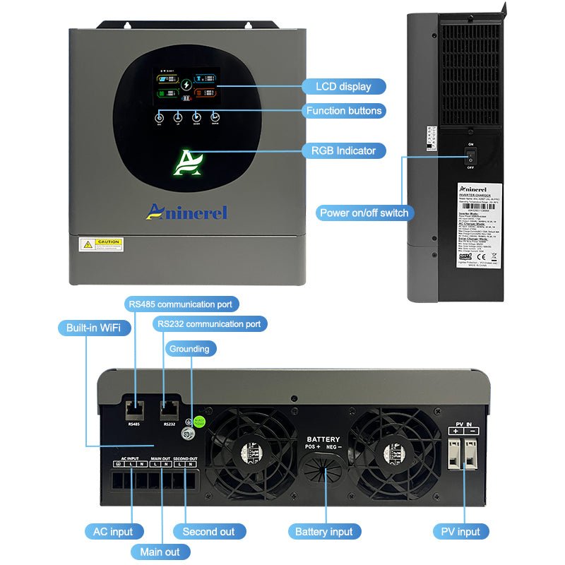 Aninerel 4.2 kW 24V/230V Hybrid Solar Inverter Grid-Tied/Off-Grid Inverter with WiFi 120 Amp MPPT Dual Output - ANENJISOLAR