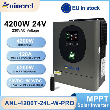 Aninerel 4.2 kW 24V/230V Hybrid Solar Inverter Grid-Tied/Off-Grid Inverter with WiFi 120 Amp MPPT Dual Output - ANENJISOLAR