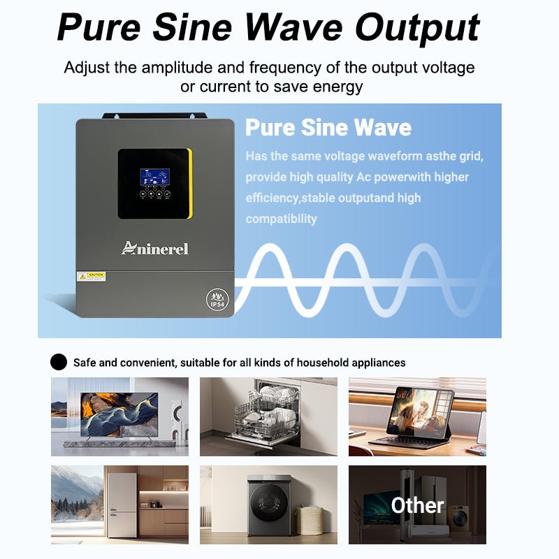 Aninerel 4.2KW 24VHybrid Solar Inverter IP54 Dual Output Color LCD Display Off/On grid Inverter MPPT 120A PV 500VDC With WiFi