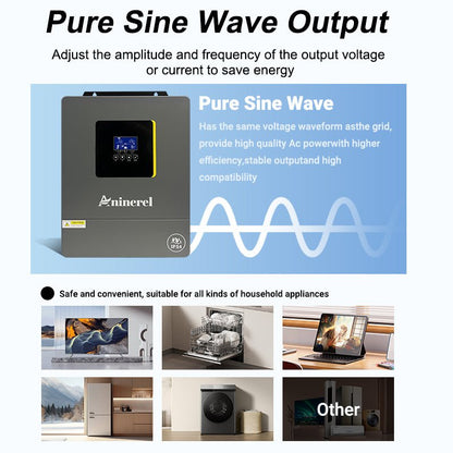 Aninerel 4.2KW 24VHybrid Solar Inverter IP54 Dual Output Color LCD Display Off/On grid Inverter MPPT 120A PV 500VDC With WiFi