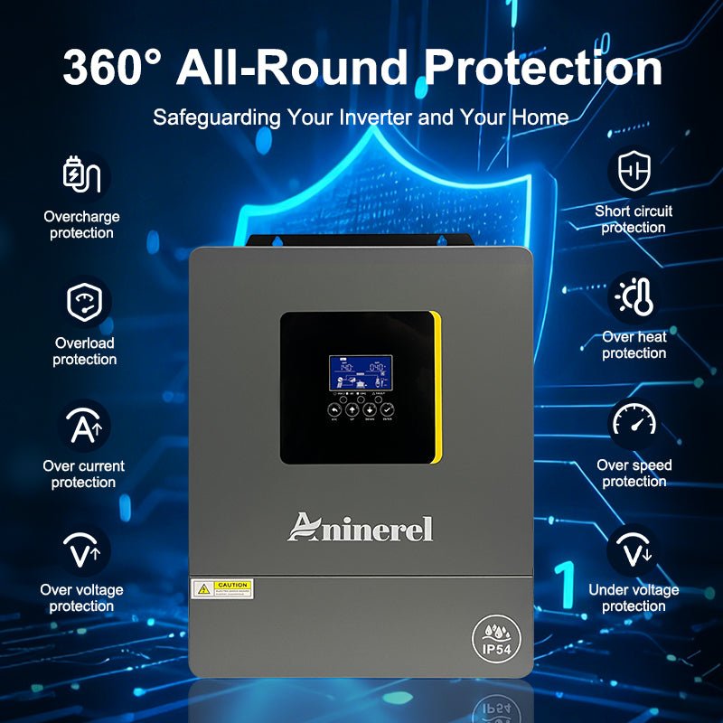 Aninerel 4.2KW 24VHybrid Solar Inverter IP54 Dual Output Color LCD Display Off/On grid Inverter MPPT 120A PV 500VDC With WiFi