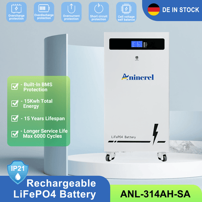 Aninerel 51.2V 300Ah LFP Battery, 16kWh Solar Storage, BMS, 6,000+ Cycles - ANENJISOLAR