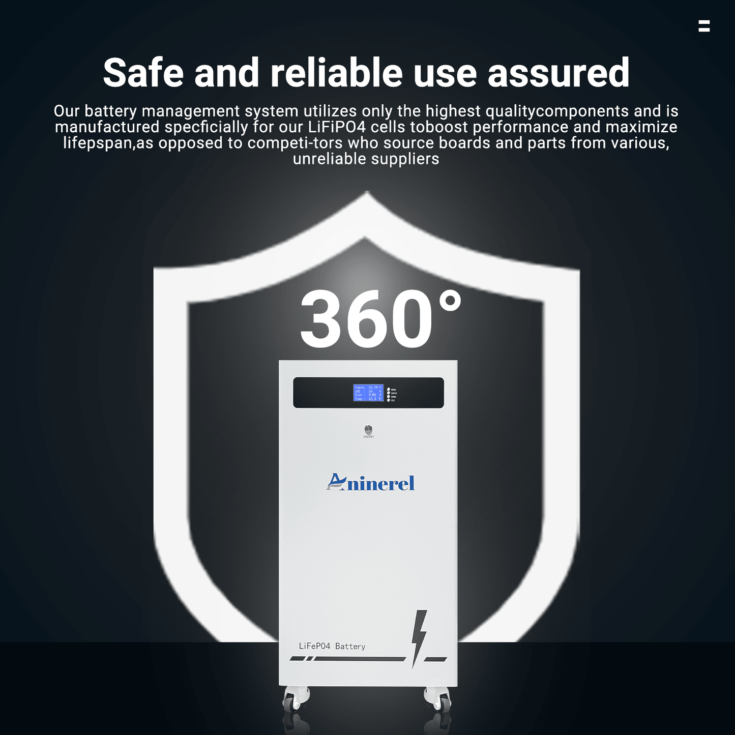Aninerel 51.2V 300Ah LFP Battery, 16kWh Solar Storage, BMS, 6,000+ Cycles - ANENJISOLAR