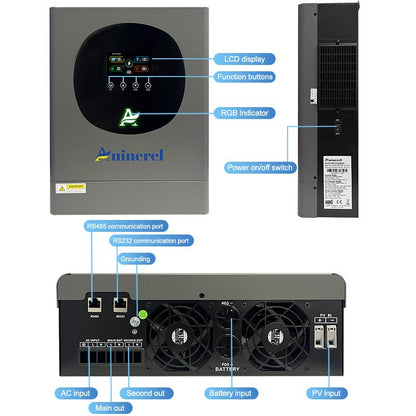 Aninerel 6.2KW 48V 230V Hybrid Solar Inverter Pure Sine Wave Grid - Tied/Off - Grid Dual - Use MPPT 120A With WIFI Function - ANENJISOLAR
