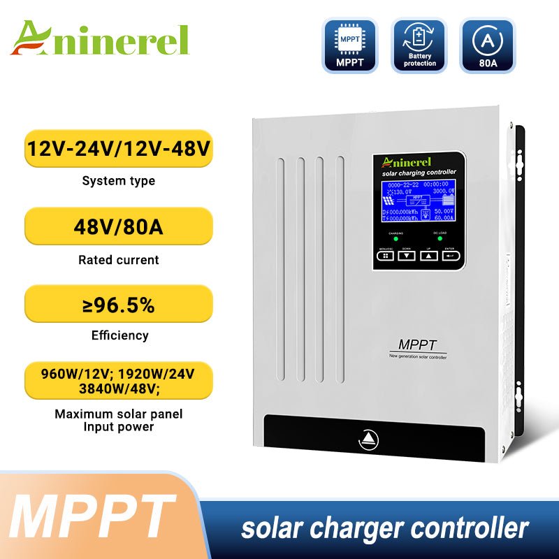 Aninerel 80A MPPT Solar Charge Controller 12V 24V 36V 48V Battery Charger Back - light LCD Solar Regulator - ANENJISOLAR