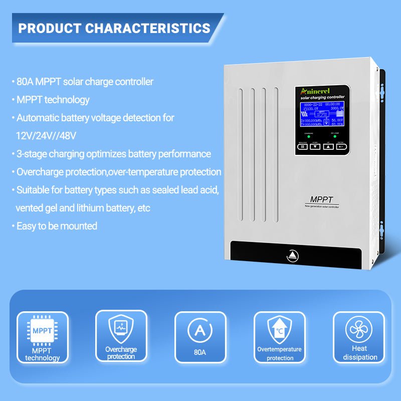 Aninerel 80A MPPT Solar Charge Controller 12V 24V 36V 48V Battery Charger Back - light LCD Solar Regulator - ANENJISOLAR