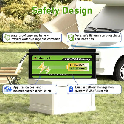 Aninerel LiFePO4 Battery 12.8V 304Ah 3.84Kwh 6000+ Cycles Bluetooth 12V 300Ah Home Solar RV Golf Cart Lithium Battery - ANENJISOLAR