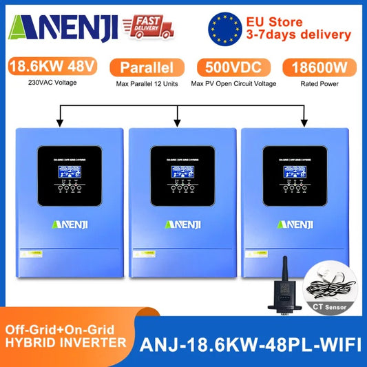 Anenji 18.6KW 48V 230v Hybrid Inverter/Parallel 3-Phase Inverter On grid Off grid with WIFI