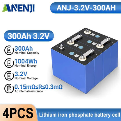 Anenji 3.2V 300AH LiFePO4 Battery Deep Cycles Lithium Iron Phosphate Battery