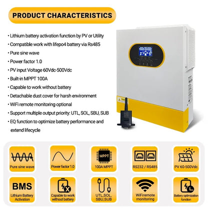 Anenji 3.5KW 24V 230v Hybrid Solar Inverter On grid Off grid Inverter with External WiFi