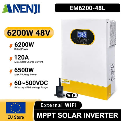 Anenji 6.2KW 48V 230v Hybrid Solar Inverter On grid Off grid Inverter with External WiFi