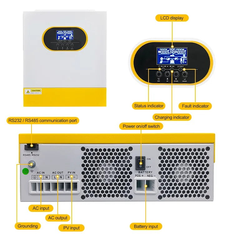 Anenji 3.5KW 24V 230v Hybrid Solar Inverter On grid Off grid Inverter with External WiFi