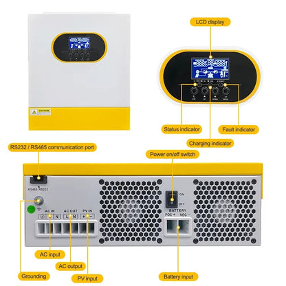 Anenji 3.5KW 24V 230v Hybrid Solar Inverter On grid Off grid Inverter with External WiFi