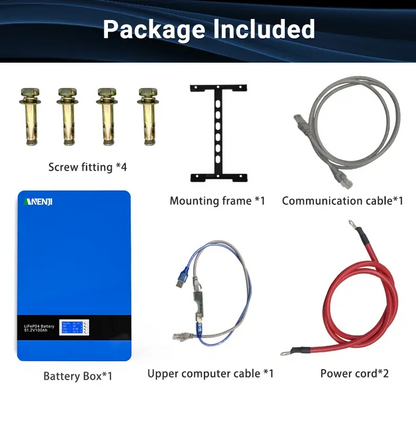 Anenji 51.2V 200Ah LiFePO4 Wall-Mounted Battery Pack 48V 10Kwh Built-in BMS 6000+ Cycles