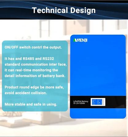 Anenji 51.2V 200Ah LiFePO4 Wall-Mounted Battery Pack 48V 10Kwh Built-in BMS 6000+ Cycles