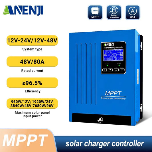 Anenji 80A MPPT Solar Charge Controlller 12V 24V 48V Auto Battery