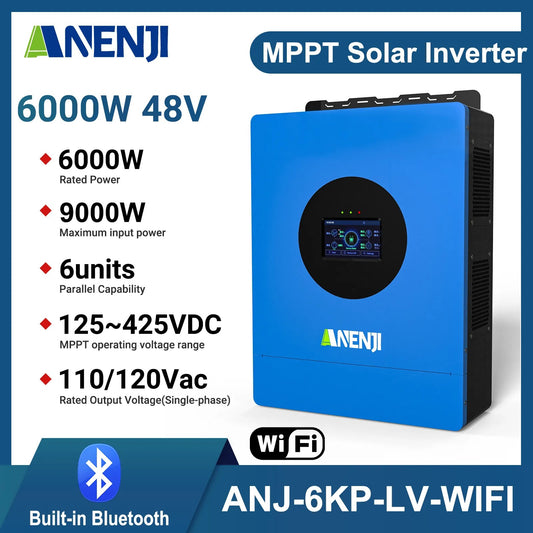 Anenji 6KW 48V Hybrid Solar Inverter Single-phase 120V MPPT Charger Parallel Connection of 6 Units