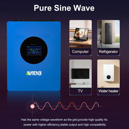 Anenji 6KW 48V Hybrid Solar Inverter Single-phase 120V MPPT Charger Parallel Connection of 6 Units